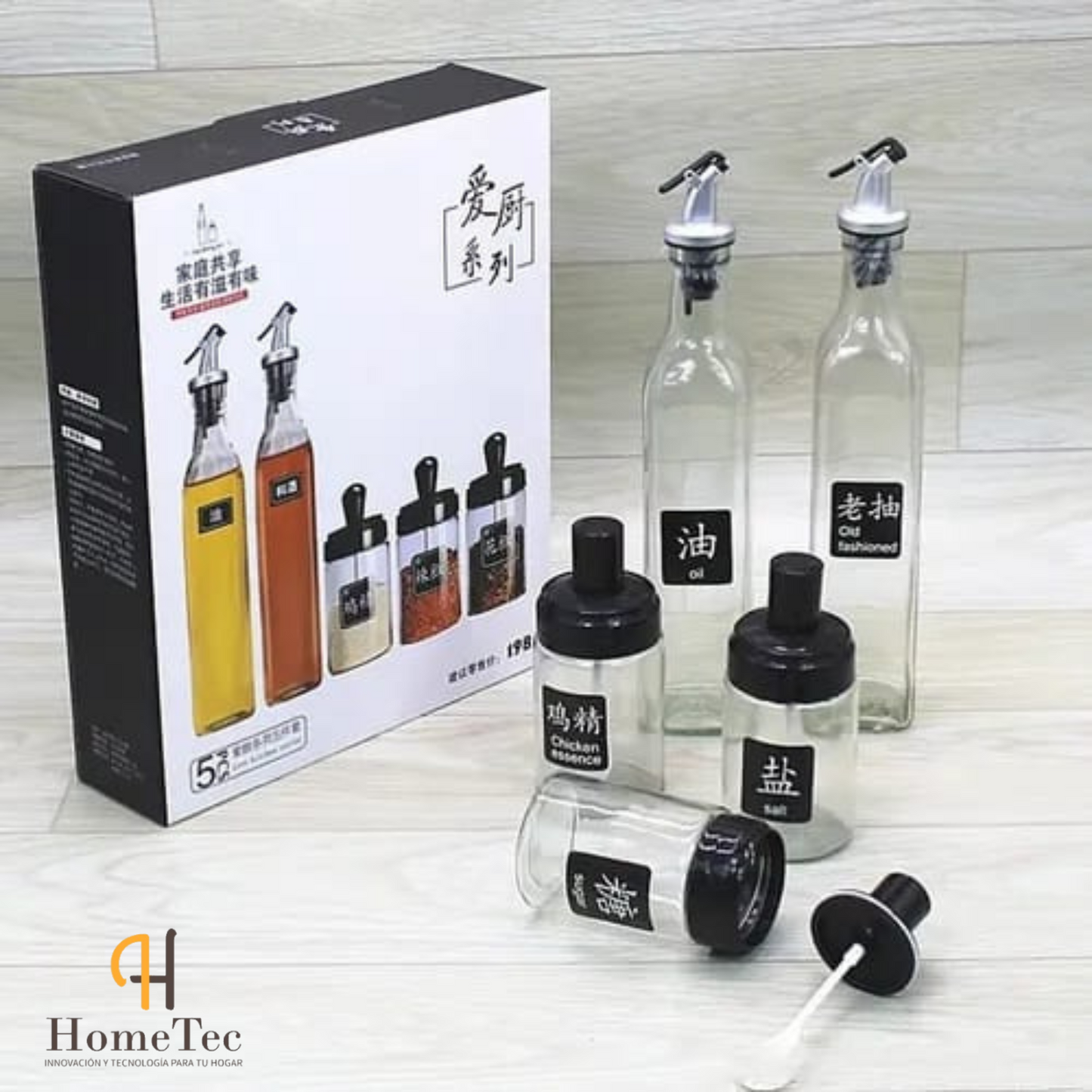 SET DISPENSADOR DE ACEITE CON CONDIMENTEROS