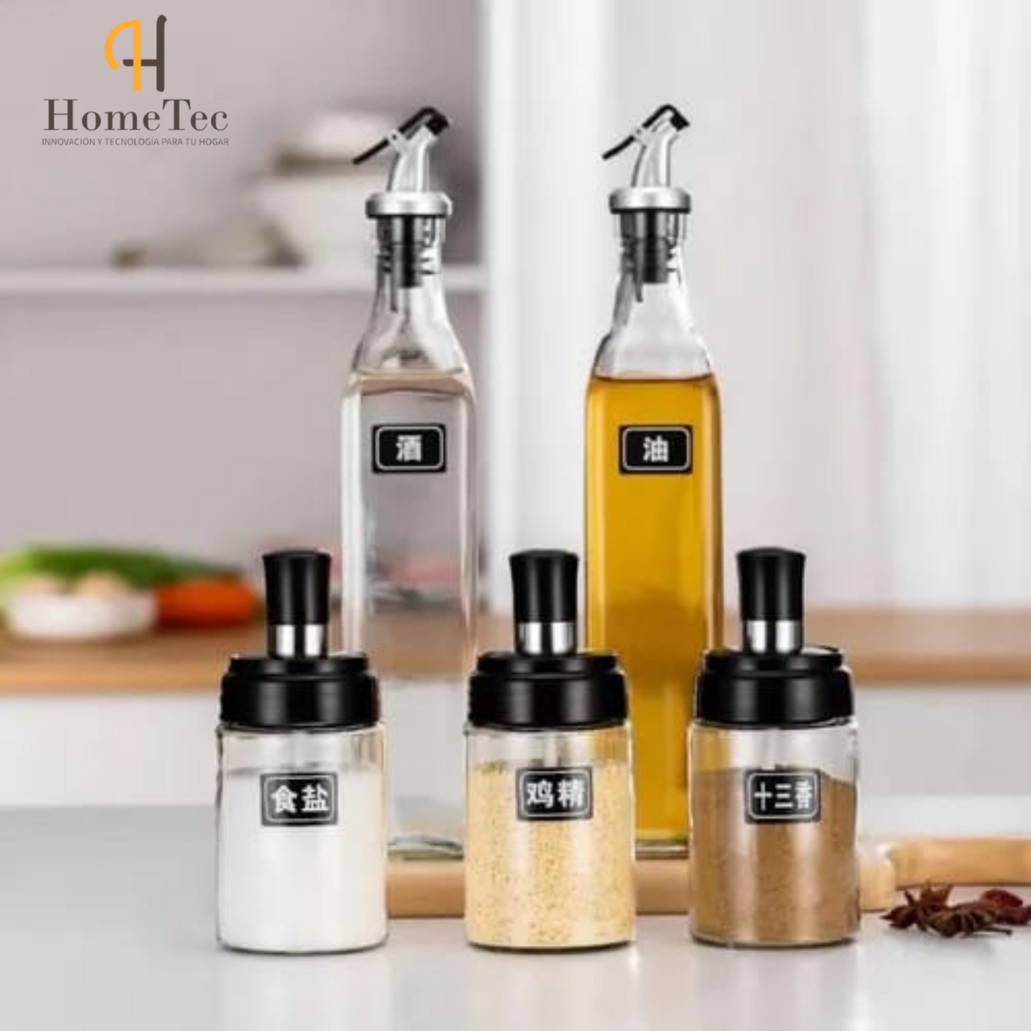SET DISPENSADOR DE ACEITE CON CONDIMENTEROS